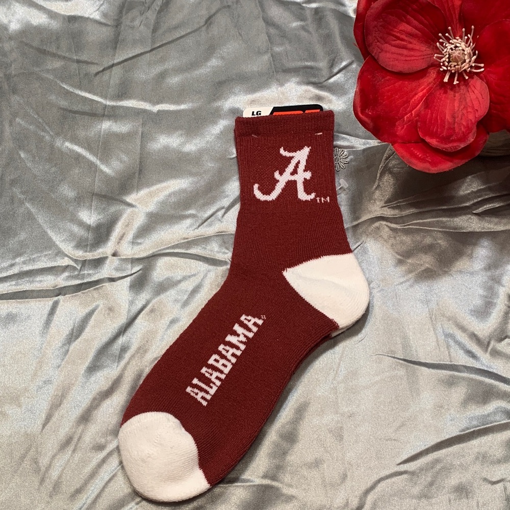 🌹ALABAMA CRIMSON TIDE • ORIGINAL Trademark LG FBF Sportswear Red & WHITE Socks •